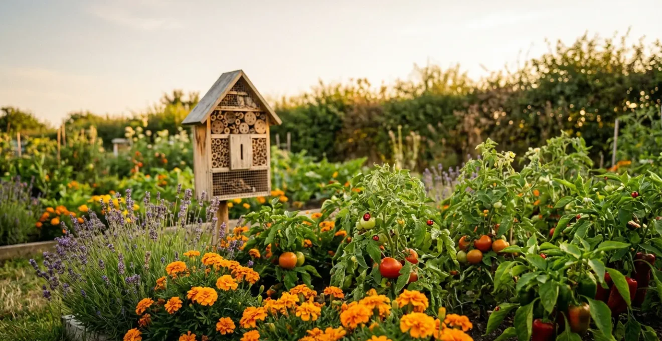 Control biológico de pulgones en un huerto ecológico con mariquitas y plantas compañeras