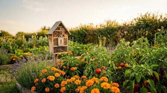 Control biológico de pulgones en un huerto ecológico con mariquitas y plantas compañeras