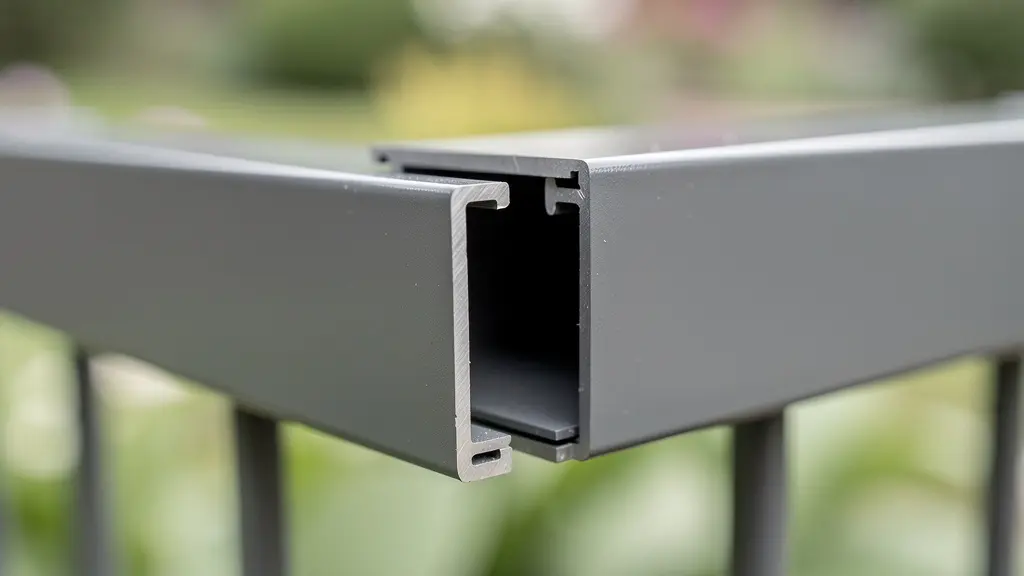 Primer plano de perfil de aluminio lacado mostrando textura del acabado