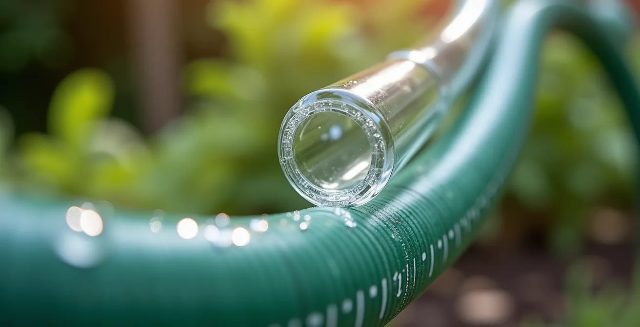 Demostración práctica del método de manguera transparente para medir desniveles en jardín