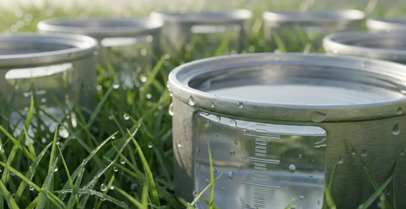 Prueba de uniformidad de riego con latas distribuidas en césped