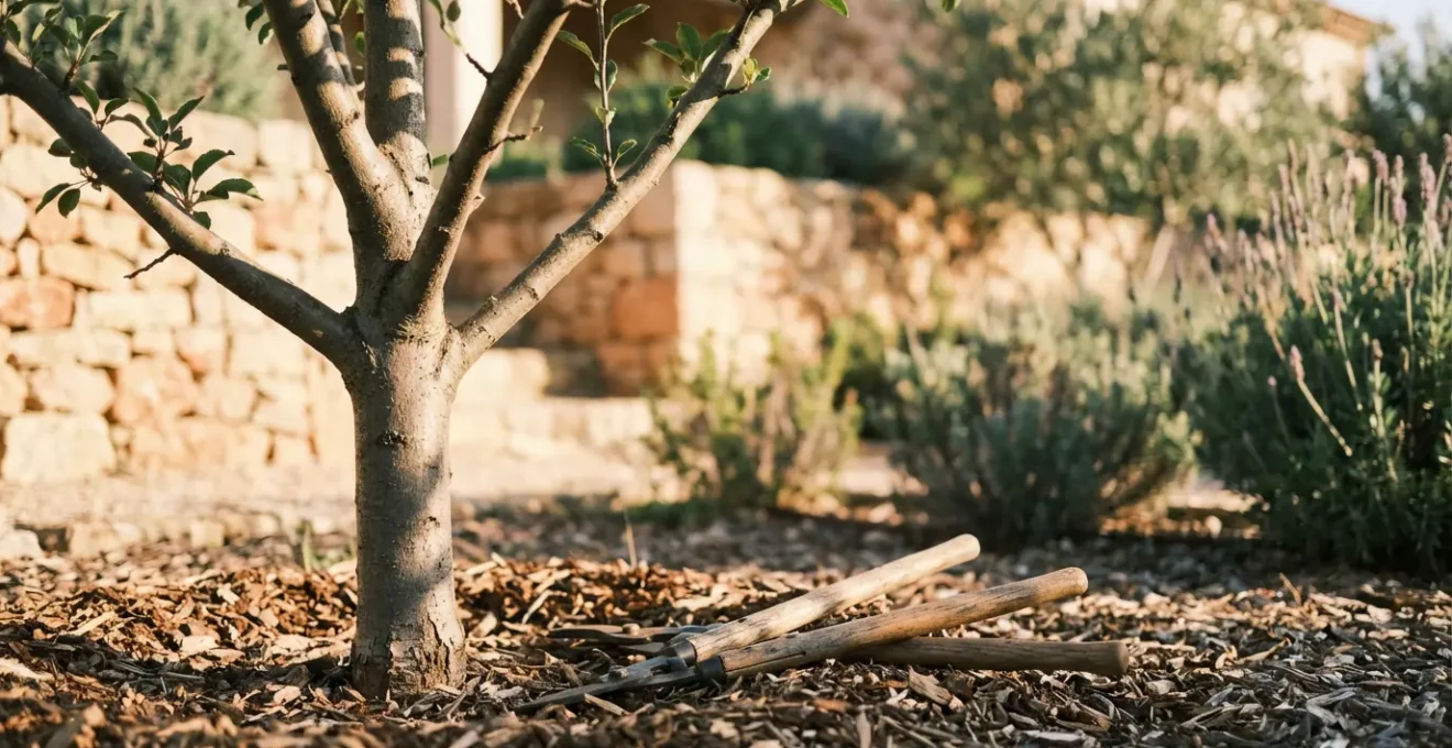 Árbol joven con estructura de ramas bien formada mostrando técnica de poda correcta