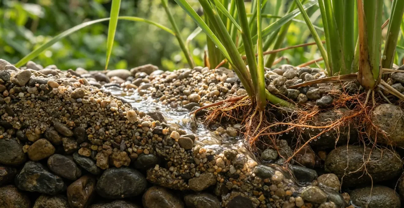 Sistema de fitodepuración integrado en jardín mediterráneo con plantas filtradoras