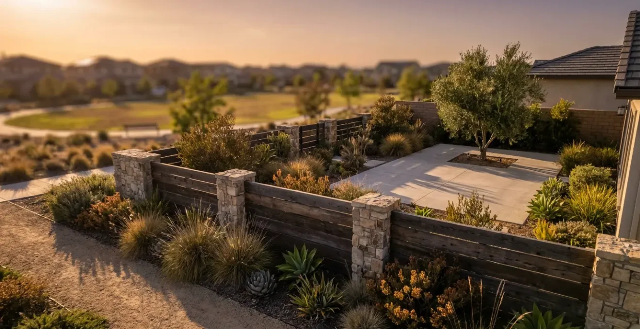 Vista panorámica de una parcela con vallado perimetral moderno en un entorno residencial