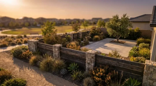 Vista panorámica de una parcela con vallado perimetral moderno en un entorno residencial